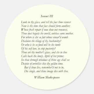 Adesivo Redondo Sonnet nº 3 de William Shakespeare