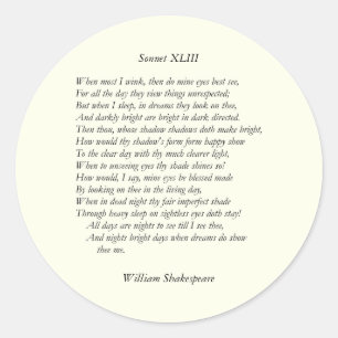 Adesivo Redondo Sonnet nº 43 por William Shakespeare