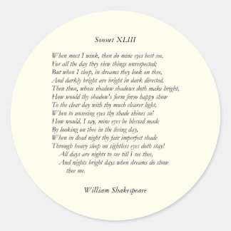 Adesivo Redondo Sonnet nº 43 por William Shakespeare
