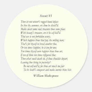 Adesivo Redondo Sonnet nº 6 de William Shakespeare