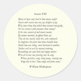 Adesivo Redondo Sonnet nº 8 de William Shakespeare
