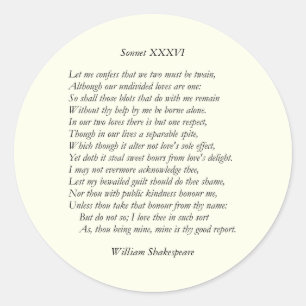 Adesivo Redondo Sonnet Número 36 de William Shakespeare