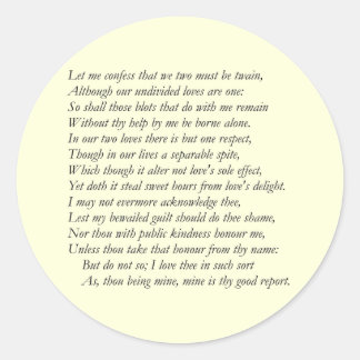 Adesivo Redondo Sonnet Número 36 de William Shakespeare