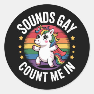 Adesivo Redondo Sons - Gay Conte-Me No Orgulho LGBTQ Do Unicórnio