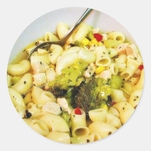 Adesivo Redondo Sopa de macarronetes da galinha