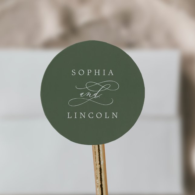 Adesivo Redondo SOPHIA Woodland Olive Green Casamento Foco (SOPHIA Woodland Olive Green Wedding Envelope Seals)