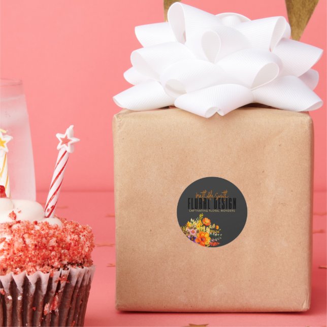 Adesivo Redondo Sophisticated Floral Design Black Orange Flowers  (Festa)