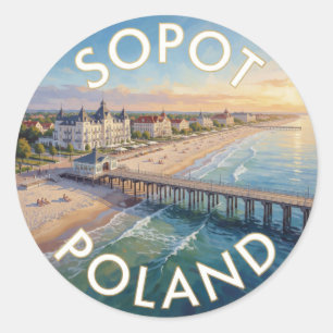 Adesivo Redondo Sopot Polónia Destino de Resort à Beira-Mar