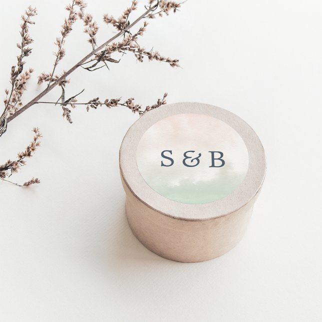 Adesivo Redondo Sorbet | Monograma de Casamento de Pastel com Aqua (Criador carregado)