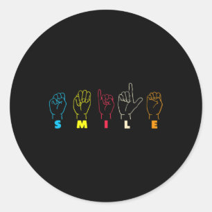 Adesivo Redondo Sorria ASL Alphabet American Sing Language ASL Tea