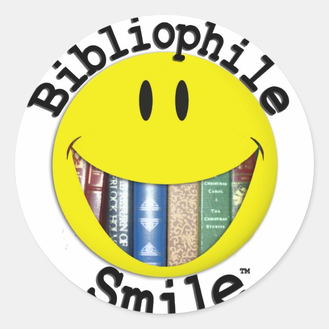 Adesivo Redondo Sorriso Bibliófilo (Frente)