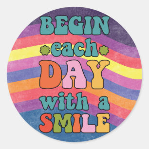 Adesivo Redondo Sorriso Colorido Feliz Retrô Feliz e Bonito