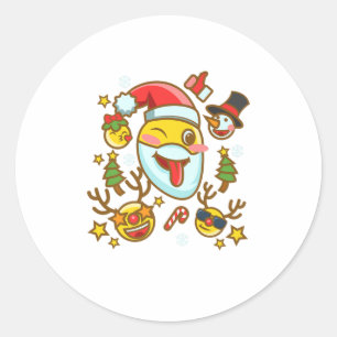Adesivo Redondo Sorriso de Natal Engraçado Emoticon Santa Hat Xma