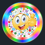 Adesivo Redondo Sorriso Migalhas para cima Emoji e Círculos Arco-Í<br><div class="desc">Este design alegre e colorido deveria ter toda a família sorrindo também.</div>