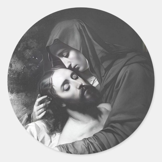 Adesivo Redondo Sorrowful Mother Catholic Stickers (Frente)