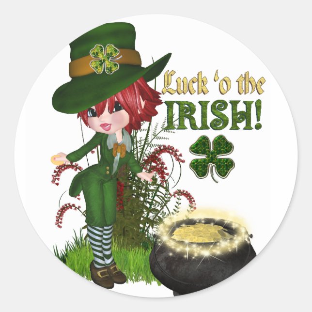 Adesivo Redondo Sorte O'the Irish Leprechaun stickers (Frente)
