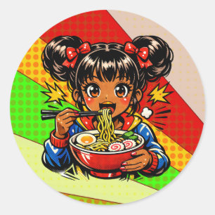 Adesivo Redondo Sorva Anime Garota Ramen Noodles