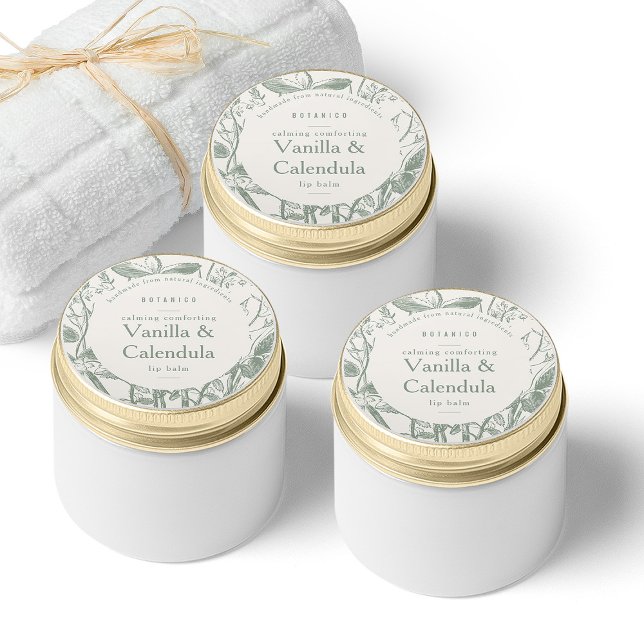 Adesivo Redondo Sorvete Botânico Floral Moderno Produto Pequeno (Sage Cream Botanical Floral Modern Small Product Classic Round Sticker)