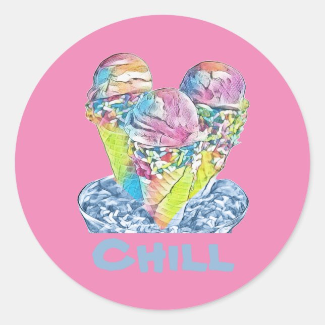 Adesivo Redondo Sorvete chill Sticker (Frente)