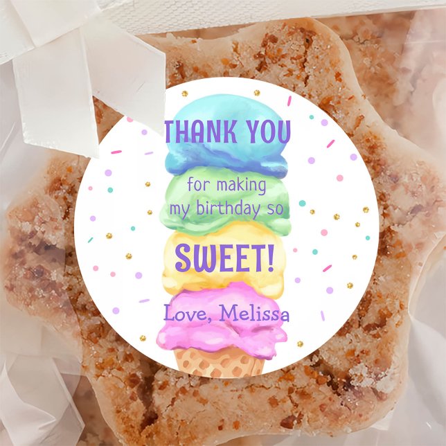 Adesivo Redondo Sorvete Clássico de Aniversário Doce (Criador carregado)