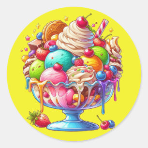 Adesivo Redondo Sorvete Colorido Sundae – Ilustração de Sobremesa