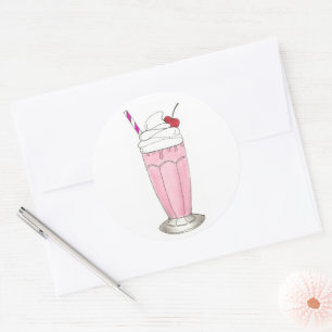 Adesivo Redondo Sorvete Comprar Morango Rosa Milkshake Foodie
