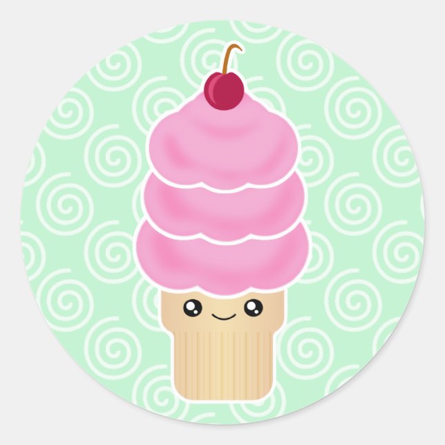 Adesivo Redondo Sorvete Cone Kawaii (Frente)