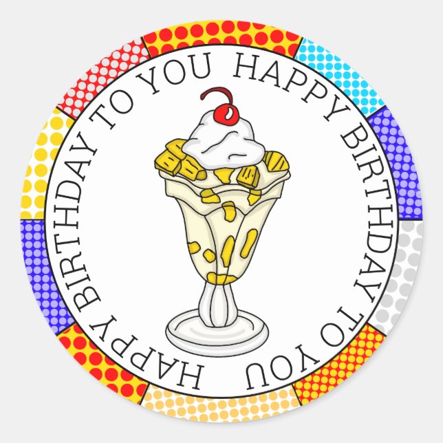 Adesivo Redondo Sorvete de abacaxi com Pop retrô (Frente)