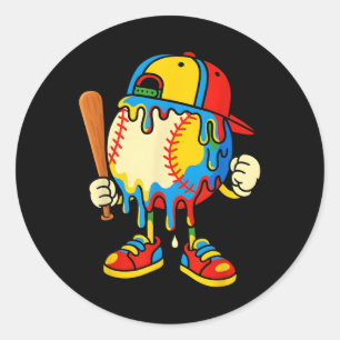 Adesivo Redondo Sorvete De Beisebol Gotejamento Juventude De Volta