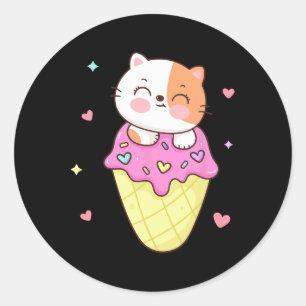 Adesivo Redondo Sorvete De Gato Bonito Camisa Animador Kawaii Cria