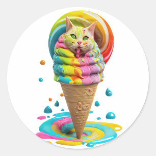 Adesivo Redondo Sorvete de Gato Grito Cone colorido