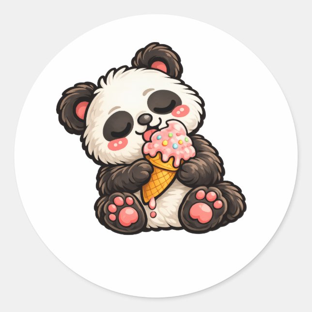 Adesivo Redondo Sorvete de Panda Fofo (Frente)