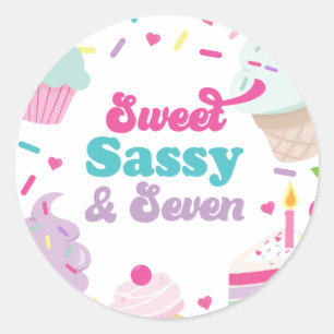 Adesivo Redondo Sorvete e Bolo Doce Sassy Sete 7º Aniversário