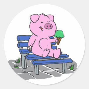 Adesivo Redondo Sorvete engraçado para comer porco   escolher cor
