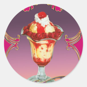 Adesivo Redondo Sorvete Framboesa Sundae Doce