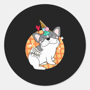 Adesivo Redondo Sorvete francês Bulldog Frenchie Birthday