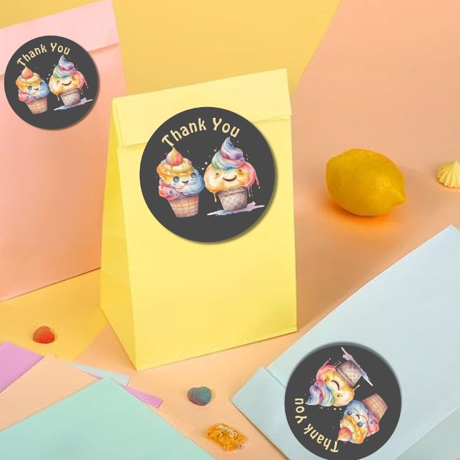 Adesivo Redondo Sorvete Gênero Revelação Obrigado (Criador carregado)