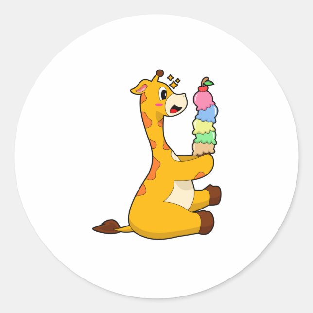 Adesivo Redondo Sorvete Giraffe Waffle (Frente)