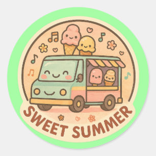 Adesivo Redondo Sorvete Kawaii Truck Sweet Summer Sticker