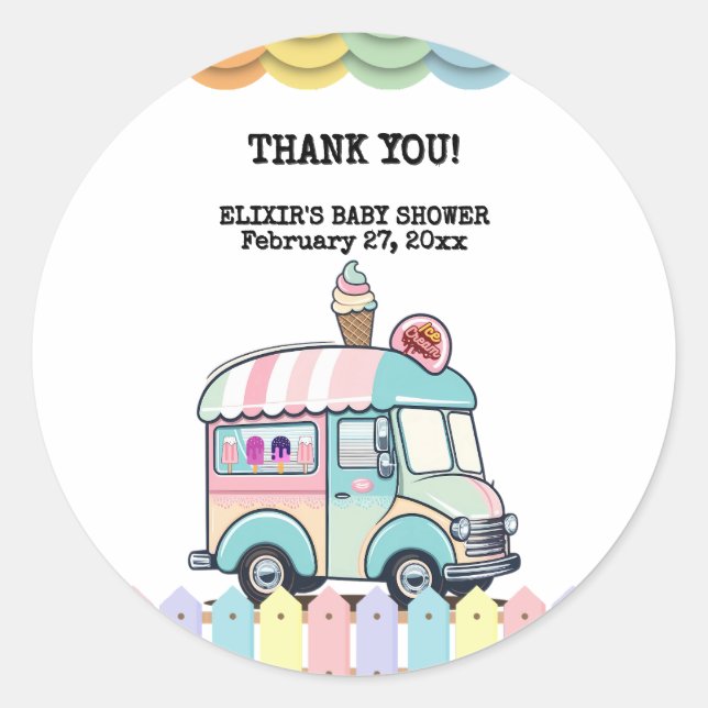 Adesivo Redondo Sorvete moderno Chá de fraldas Sprinkles (Frente)