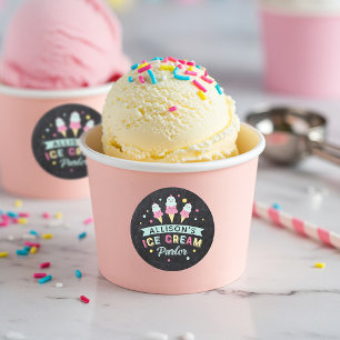 Adesivo Redondo Sorvete Parlor para Festa de aniversário do quadr