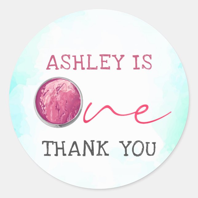 Adesivo Redondo Sorvete Primeiro Aniversário Obrigado (Frente)