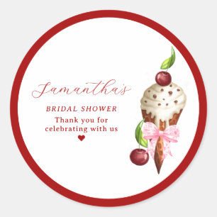 Adesivo Redondo Sorvete Rosa Cereja Vermelha Recolhida Chá de Noiv