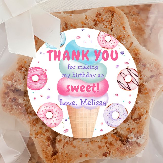 Adesivo Redondo Sorvete Rosquinha Aniversário Clássico Redondo (Criador carregado)