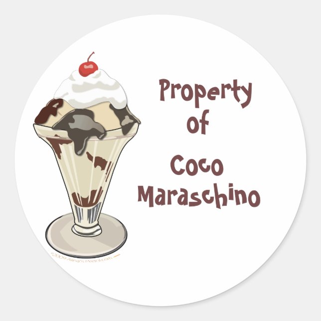 Adesivo Redondo Sorvete Sundae Hot Fudge Autocolantes Personalizad (Frente)