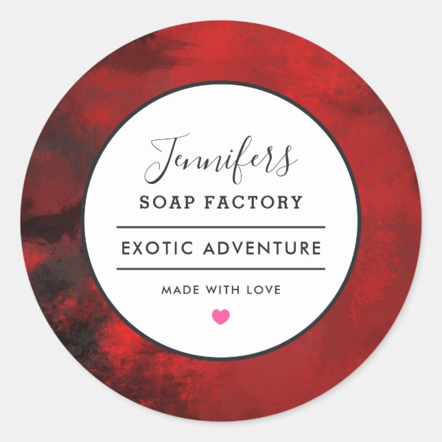 Adesivo Redondo Sotaque de Abstrato preto e vermelho moderno (Frente)