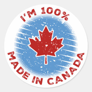 Adesivo Redondo Sou 100% feito no Canadá Slogan para canadenses or