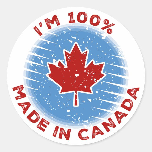 Adesivo Redondo Sou 100% feito no Canadá Slogan para canadenses or (Frente)