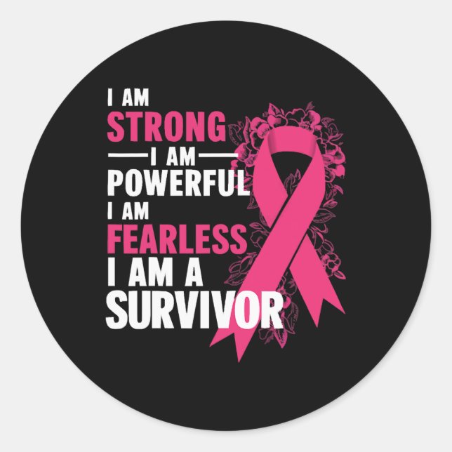 Adesivo Redondo Sou Forte E Poderoso Awarenes De Cancer Da Mama Se (Frente)