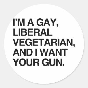Adesivo Redondo Sou gay, vegetariano liberal